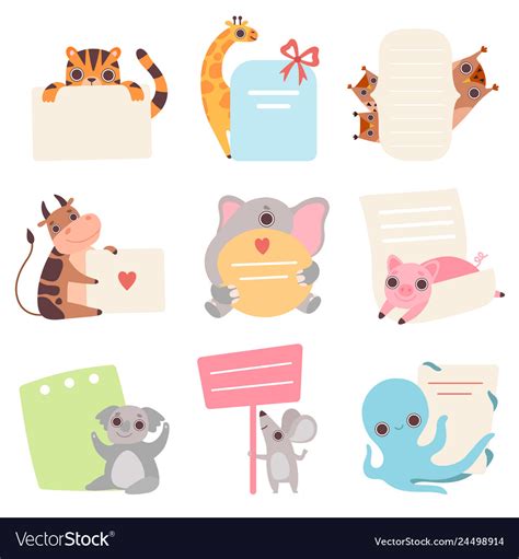 Cute Animals Holding Empty Banners Set Funny Vector Image