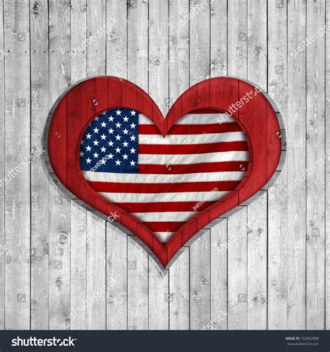 American Flag Background Of Wood Heart Shaped Stock Photo 152962808