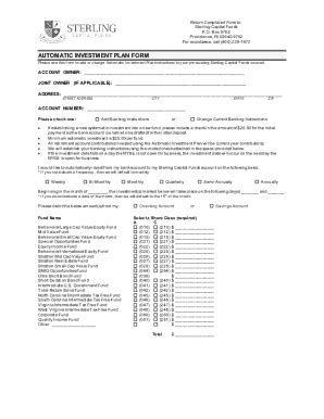 Fillable Online Fillable Online Automatic Investment Plan Form Final