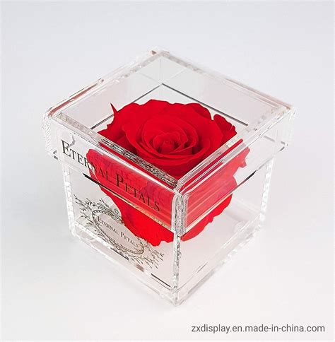 Clear Acrylic Flower Box With Customized Logo For 1 Rose Package