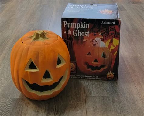 Gemmy Halloween Animated Pumpkin With Pop Up Ghost And Sound 1995 Works