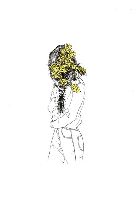 Download Girl With Flowers Sad Drawing Wallpaper