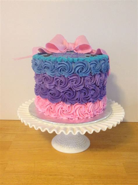 Pinkpurple And Blue Buttercream Swirl Cake Blue Birthday Cakes Pink