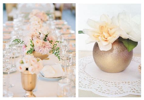 Rose And Yellow Gold Romantic Wedding Centerpiece Vases