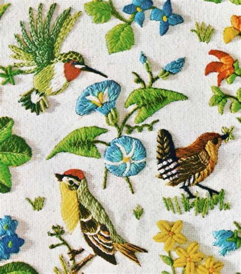 Pdf Vintage Crewel Embroidery Patterns Spring Birds Berries Flower