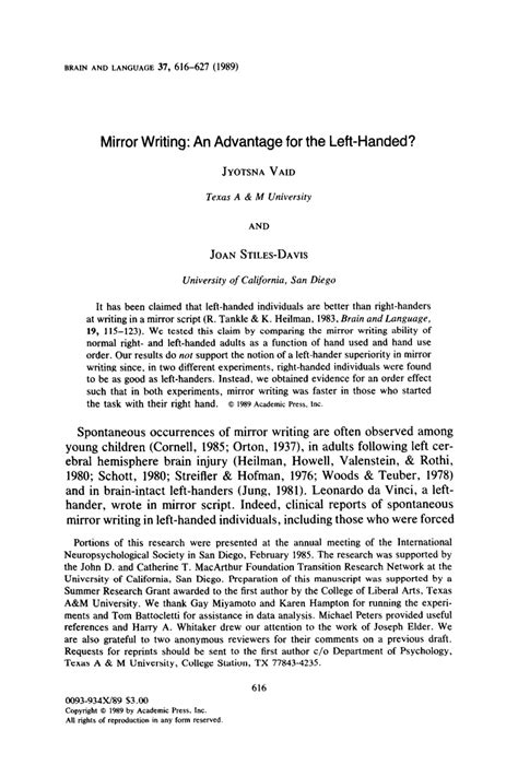 Pdf Mirror Writing An Advantage For The Left Handed