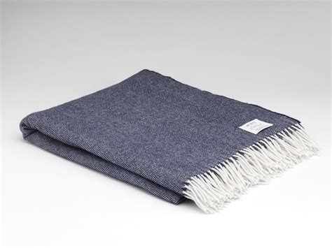 Merino Throw Navy Herringbone