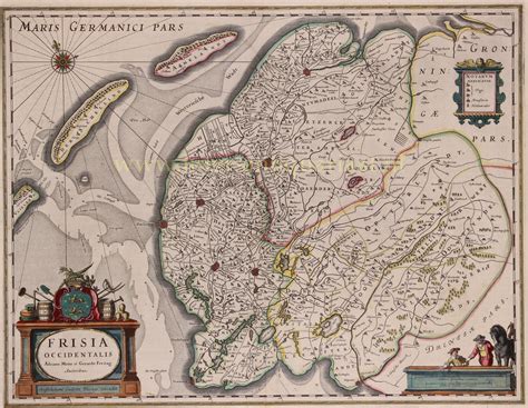 Old Map Friesland 17th Century Original Engraving Dutch History Blaeu