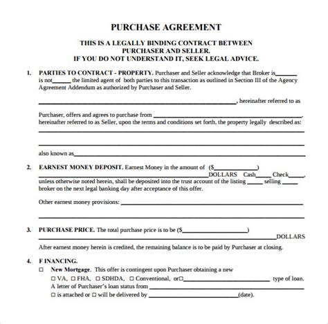7 Sample Home Purchase Agreements Sample Templates