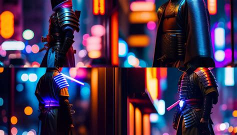 Lexica Slow Shutter Speed Photo Of A Cyberpunk Samurai With Neon