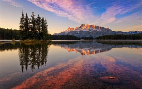 Wallpaper Banff National Park Canada Jack Lake Forest Mountains