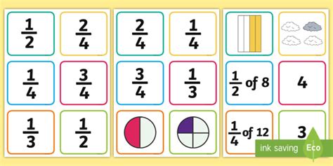 Ks1 Quarters Thirds And Halves Fraction Cards