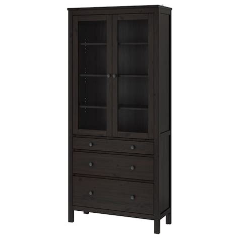 Hemnes Glass Door Cabinet With 3 Drawers Black Brown 90x197 Cm 353