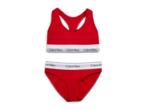 Calvin Klein Modern Cotton Bralette And Bikini T Set Qset001 In Red