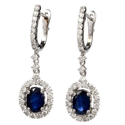 Blue Sapphire Diamond Huggie Dangle Drop Gold Earrings At 1stdibs