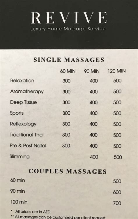 Revive Uae Luxury Home Massage Service Price List Abu