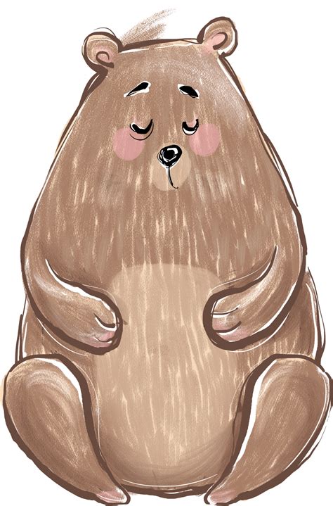 a drawing of a brown bear sitting on its hind legs with eyes wide open and one eye closed