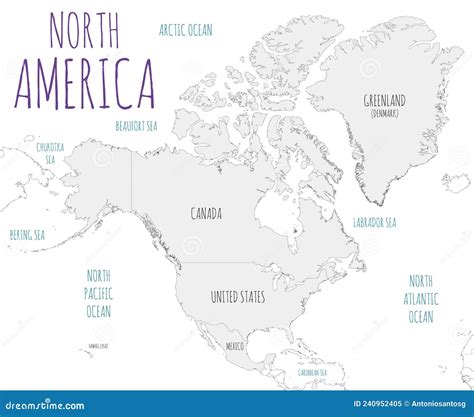 Political North America Map Vector Illustration Isolated In White