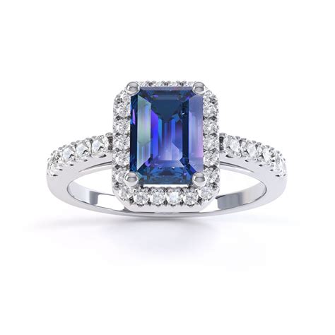 Princess Sapphire And Diamond Emerald Cut Halo 18ct White Gold