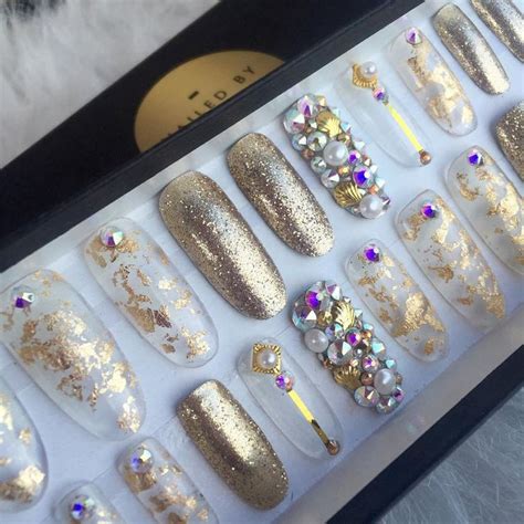 Nail Art Foil Gold Bling Nails Glue On Nails Nails