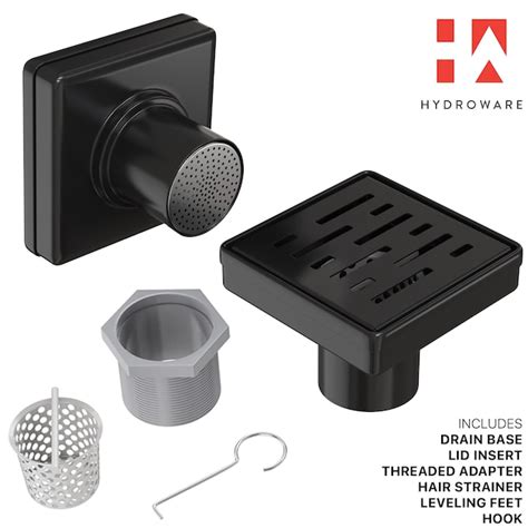 Hydroware 2 In Black Square Stainless Steel Shower Drain In The Shower