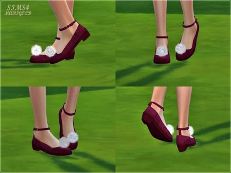Pompom Ankle Strap Flat Shoes At Marigold Sims 4 Updates