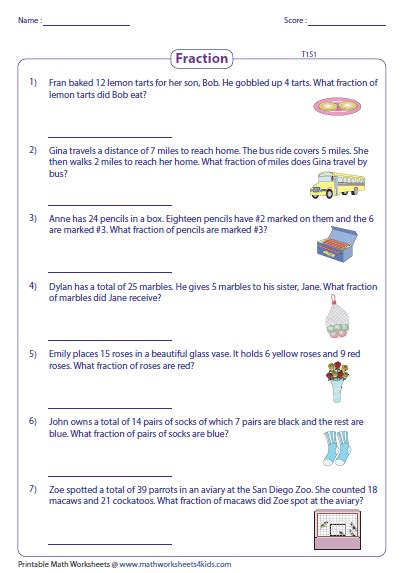 Multiplying Fractions By Whole Numbers Word Problems Worksheets 5th Grade