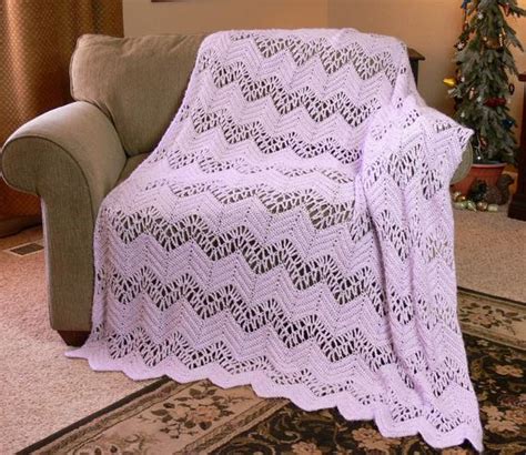 Vintage Lace Ripple Crochet Afghan Throw Blanket In Light