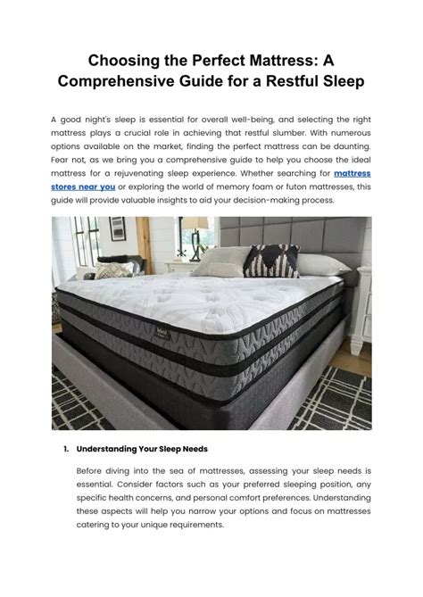 Ppt Choosing The Perfect Mattress A Comprehensive Guide For A Restful Sleep Powerpoint