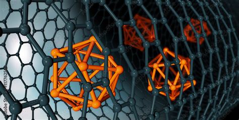 3d Illustration Of Graphene Atomic Structure Nanotechnology Ba Stock