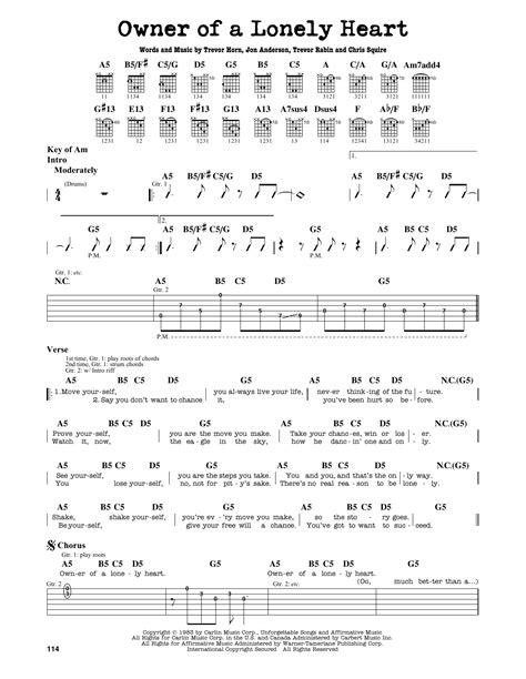 Owner Of A Lonely Heart Sheet Music Yes Guitar Lead Sheet