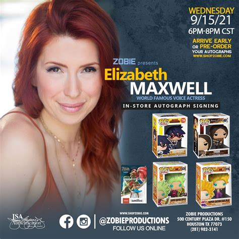 Elizabeth Maxwell Autograph Appearance Tickets At Zobie Headquarters In