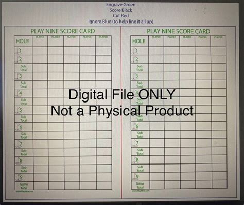 Digital File Svg Pdf For Play Nine Score Card 6x9 Per Card Two Cards