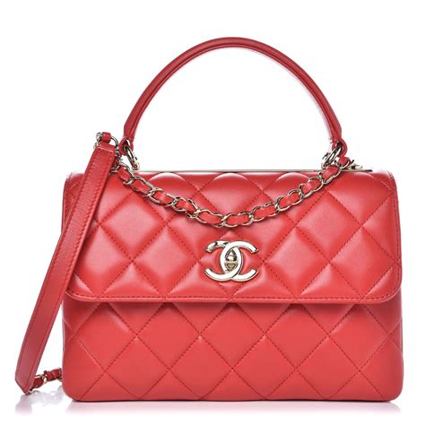 CHANEL Lambskin Quilted Small Trendy CC Dual Handle Bag Red