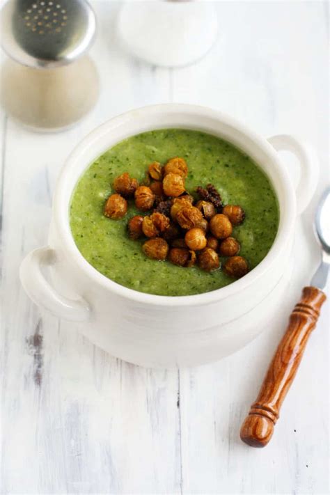 Broccoli Potato Soup With Roasted Chickpeas The Pretty Bee