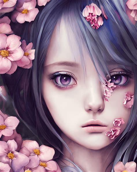 Beautiful Anime Girl With Flowers · Creative Fabrica