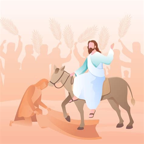 Gradient Palm Sonntag Illustration Mit Jesus Und Esel Premium Vektor