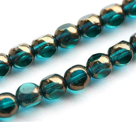 Dark Teal Beads Czech Glass Teal Green Beads With Luster Etsy