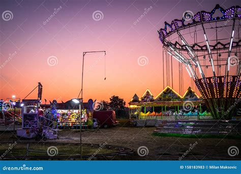 Vintage Amusement Park At Sunset In Kragujevac Editorial Stock Photo