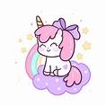 Kawaii Unicorn cartoon on rainbow with star for baby boy and girl love ...
