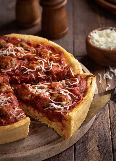 Slice Of Deep Dish Sausage Pizza Stock Photo Image Of Sliced Snack