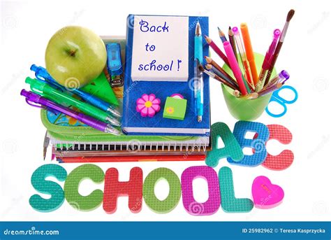 School Equipment With Text Isolated On White Stock Photo Image Of