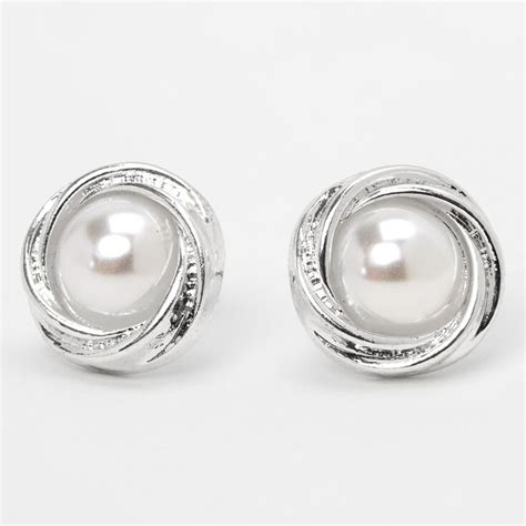 Silver Pearl Knot Stud Earrings Claires