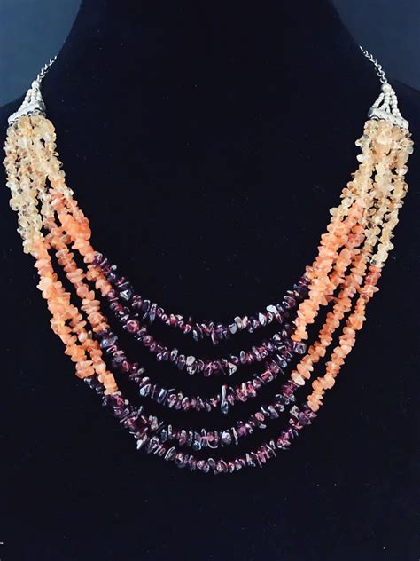 Twisted Gemstone Chip Bead Layered Necklace Multistrand Etsy In 2022