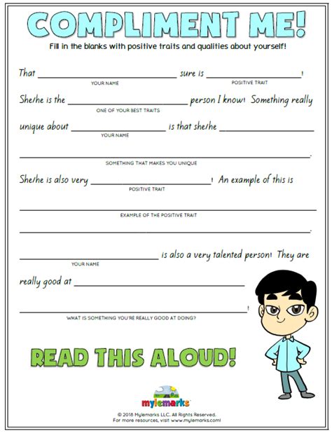 Self Esteem And Confidence Building Worksheets For Kids And Teens