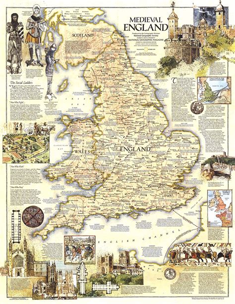 Medieval England 1979 Wall Map By National Geographic Mapsales