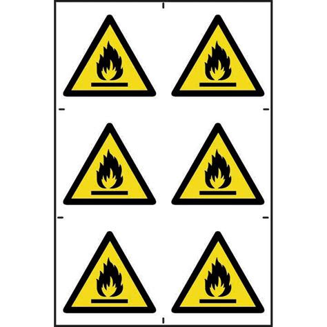 Flammable Symbols Sign Self Adhesive Semi Rigid PVC 6 Per Sheet