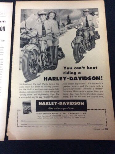 Harley Davidson Motorcycle Magazine Ads From 1948 And 1958 In Popular