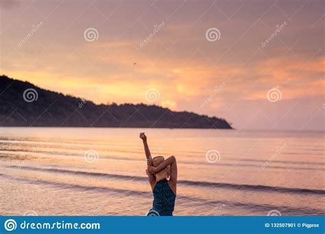 Woman Relaxing On The Beach With Sunset In Koh Kood Island Stock Image