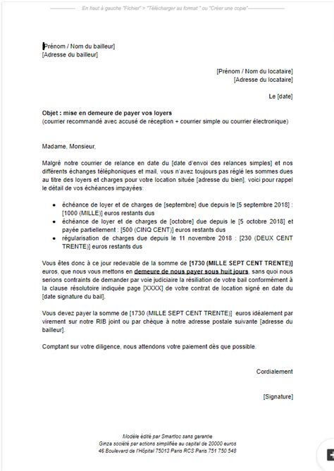 Exemple De Lettre De Mise En Demeure